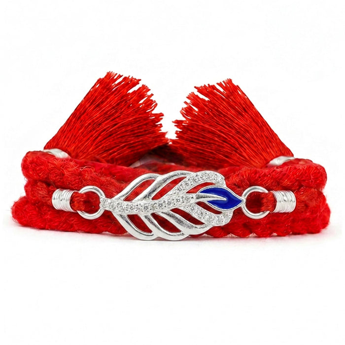Divine Peacock Feather Rhodium Plated Silver Rakhi (Zavya Signature)