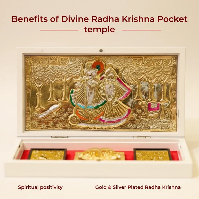 Divine Radha Krishna Pocket temple- Gold & Silver platted - view 3