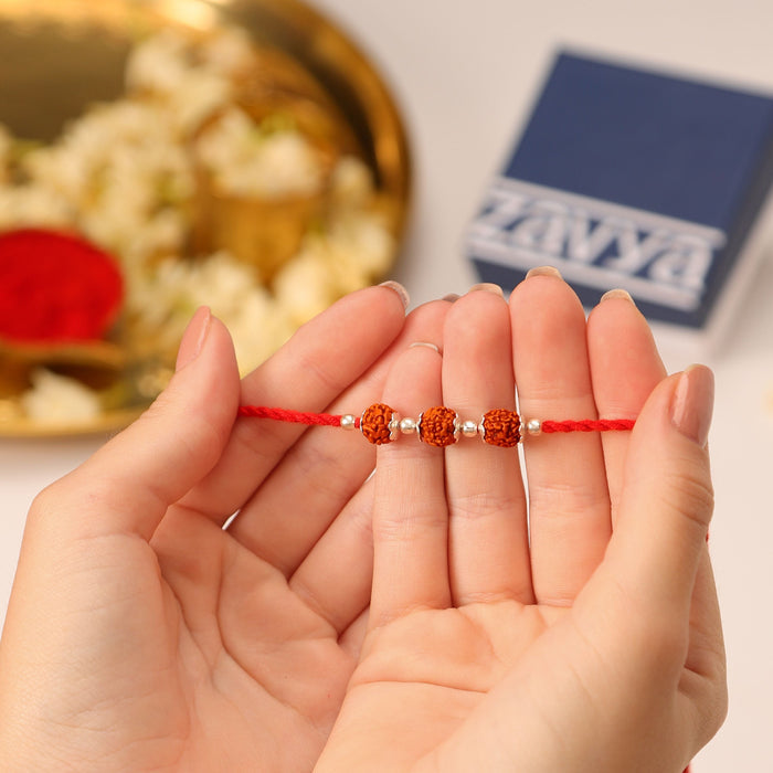 Divine Rudraksha Rhodium Plated Silver Rakhi (Zavya Signature)