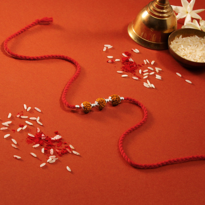 Divine Rudraksha Rhodium Plated Silver Rakhi (Zavya Signature)