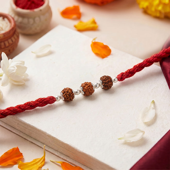 Divine Rudraksha Rhodium Plated Silver Rakhi (Zavya Signature)