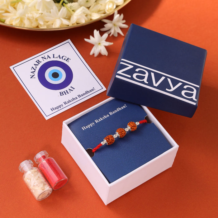 Divine Rudraksha Rhodium Plated Silver Rakhi (Zavya Signature)
