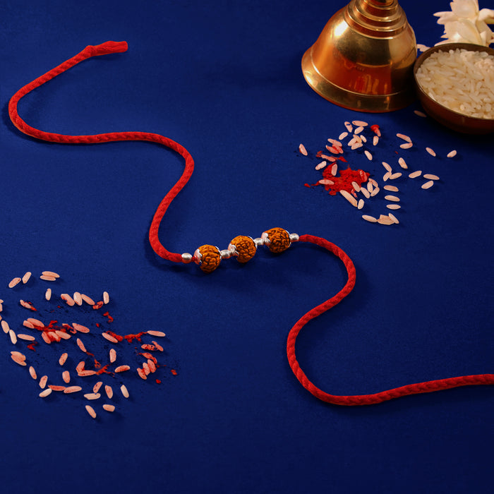 Divine Rudraksha Rhodium Plated Silver Rakhi (Zavya Signature)
