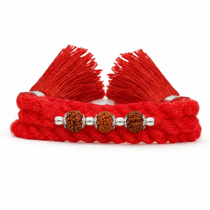 Divine Rudraksha Rhodium Plated Silver Rakhi (Zavya Signature)