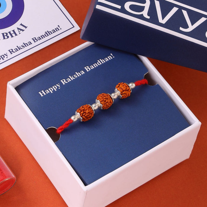 Divine Rudraksha Rhodium Plated Silver Rakhi (Zavya Signature)
