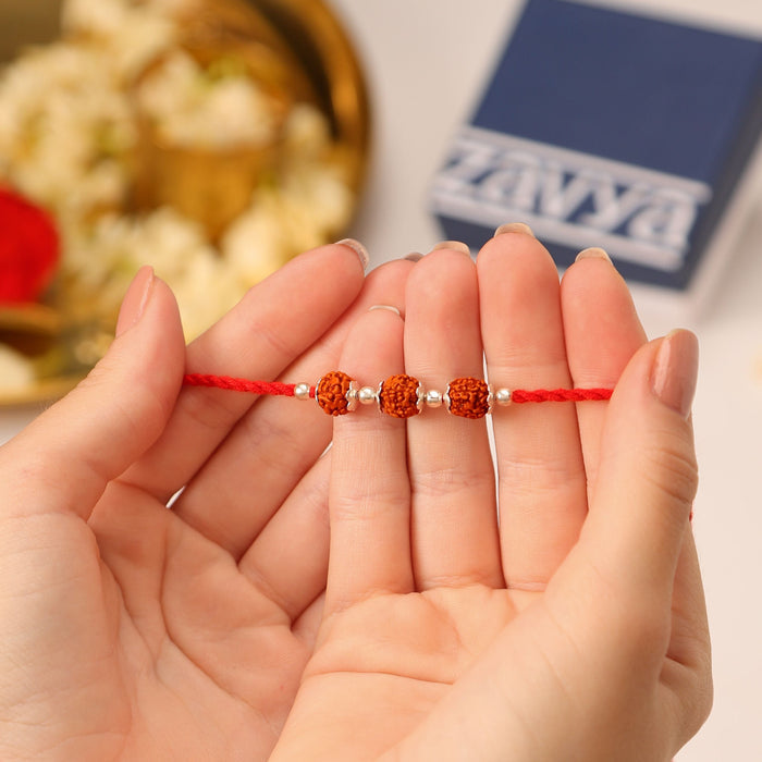 Divine Rudraksha Rhodium Plated Silver Rakhi (Zavya Signature)