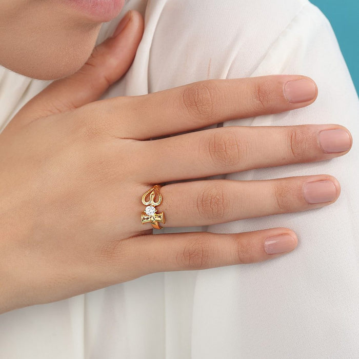 Divine Trishul 925 Sterling Silver Gold-Plated Ring (OneSize)