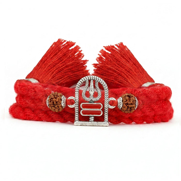 Divine Trishul & Rudraksha Oxidized Red Enamel Silver Rakhi Fridge Magnet Hamper