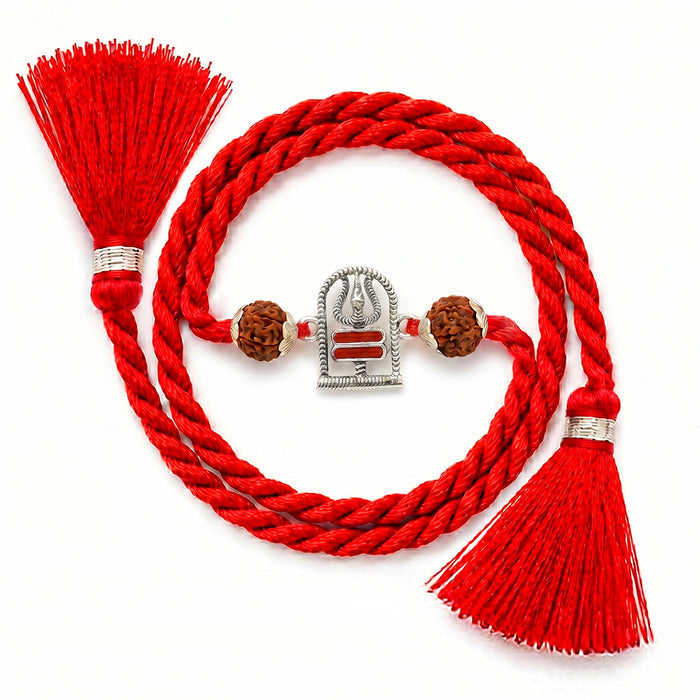 Divine Trishul & Rudraksha Oxidized Red Enamel Silver Rakhi Fridge Magnet Hamper