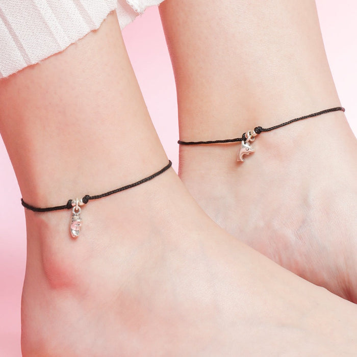 Dolphin Rhodium Plated 925 Sterling Silver Thread Anklet