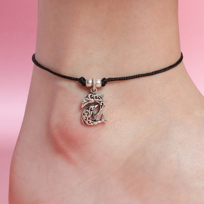 Dolphin Rhodium Plated 925 Sterling Silver Thread Anklet