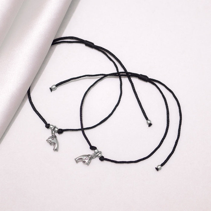 Dolphin Rhodium Plated 925 Sterling Silver Thread Anklet