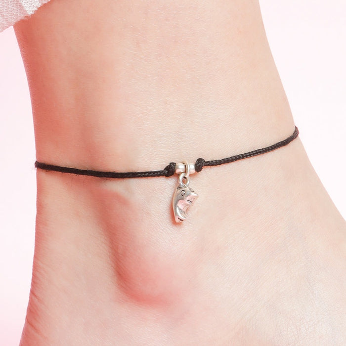 Dolphin Rhodium Plated 925 Sterling Silver Thread Anklet