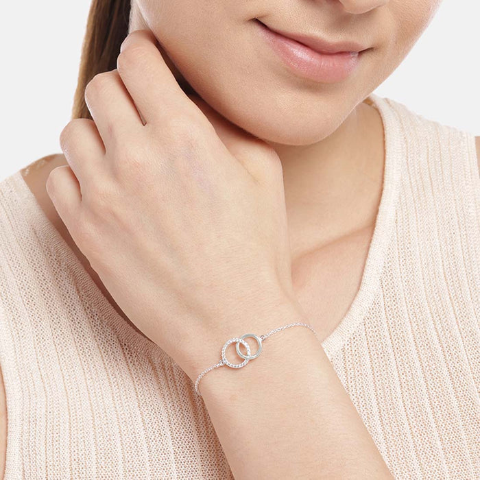 Double Circle CZ Rhodium Plated 925 Sterling Silver Bracelet
