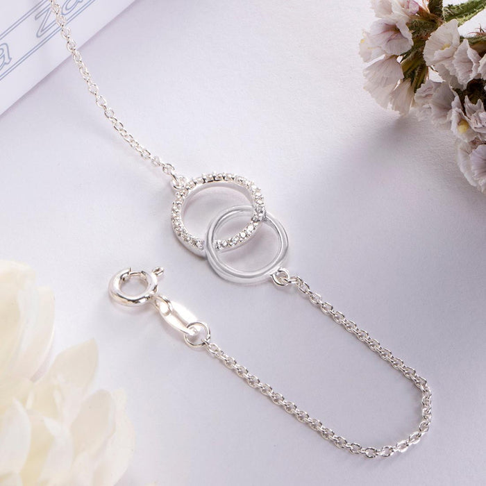Double Circle CZ Rhodium Plated 925 Sterling Silver Bracelet