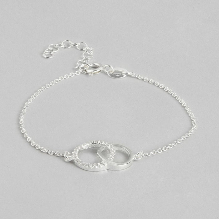 Double Circle CZ Rhodium Plated 925 Sterling Silver Bracelet