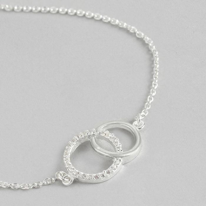 Double Circle CZ Rhodium Plated 925 Sterling Silver Bracelet