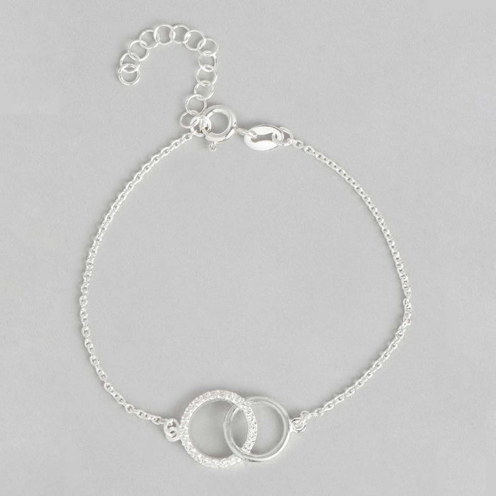 Double Circle CZ Rhodium Plated 925 Sterling Silver Bracelet