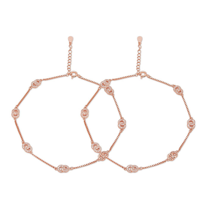 Double Circle CZ Rose Gold Plated 925 Sterling Silver Anklet