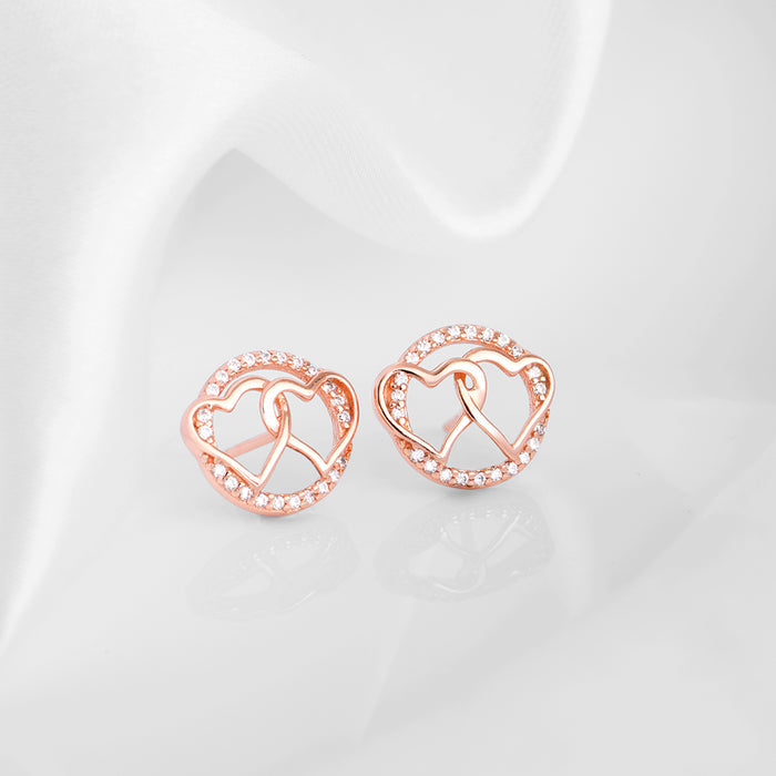 Double Heart Rose Gold Plated 925 Sterling Silver Earrings