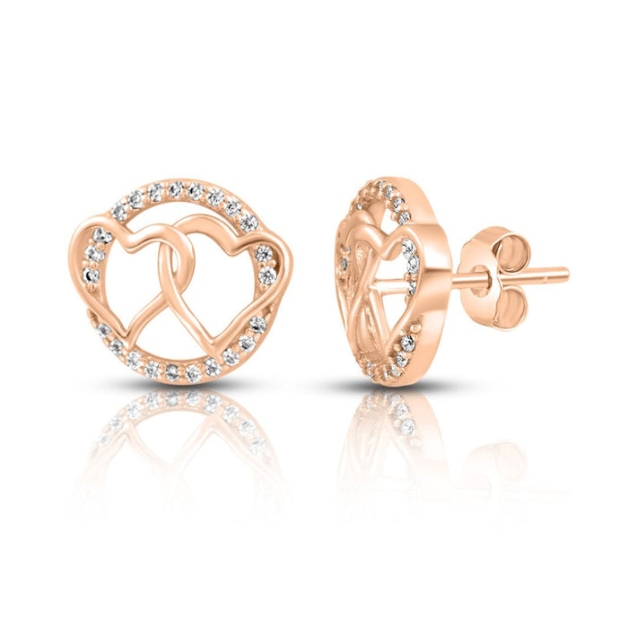 Double Heart Rose Gold Plated 925 Sterling Silver Earrings
