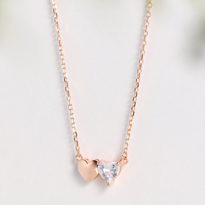 Double Heart Rose Gold Plated 925 Sterling Silver Necklace