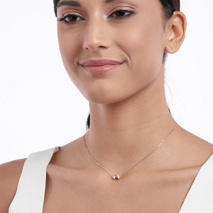 Double Heart Rose Gold Plated 925 Sterling Silver Necklace