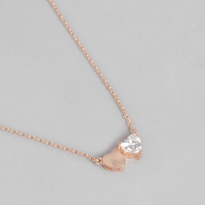 Double Heart Rose Gold Plated 925 Sterling Silver Necklace