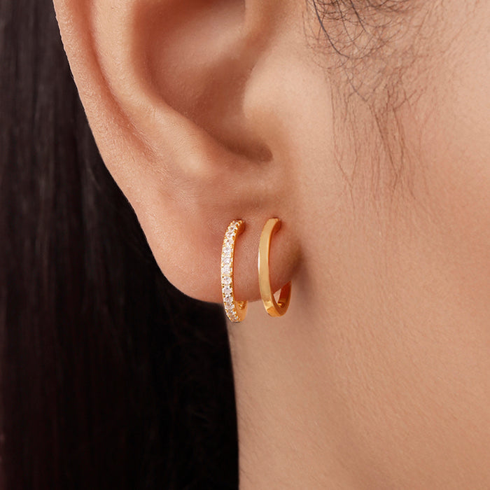 Double Hoop Gold Plated 925 Sterling Silver Earrings