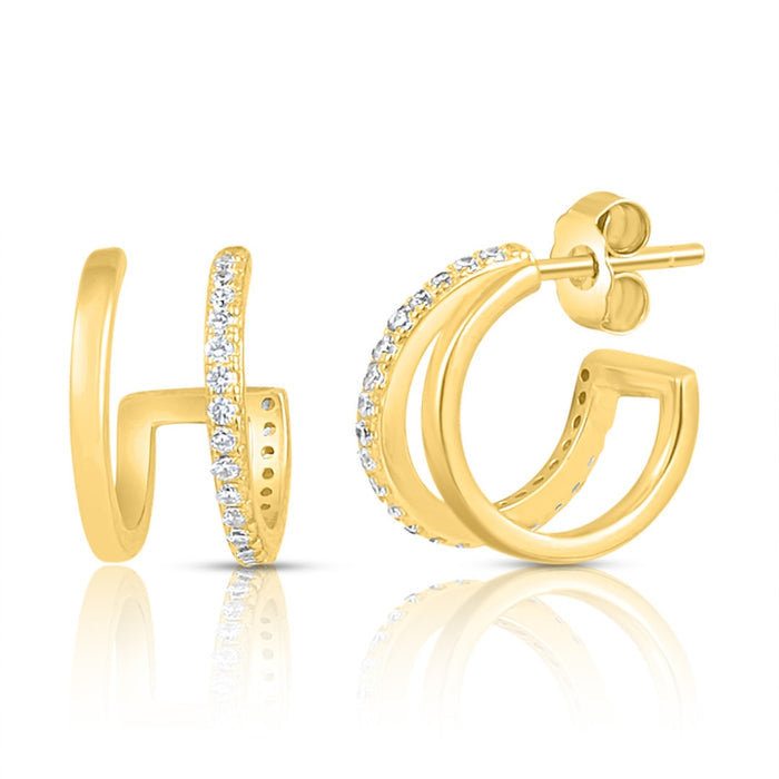 Double Hoop Gold Plated 925 Sterling Silver Earrings