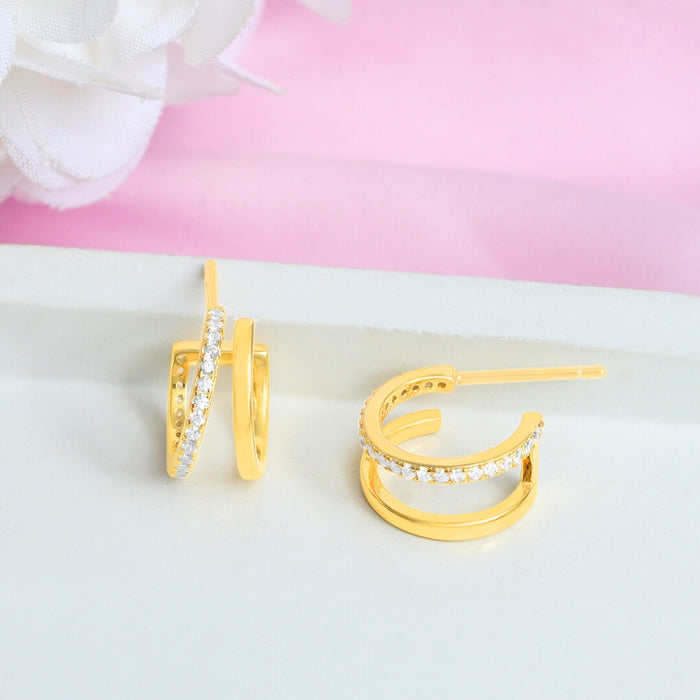 Double Hoop Gold Plated 925 Sterling Silver Earrings