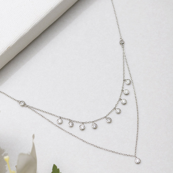 Double layered dropping charms 925 Silver Necklace