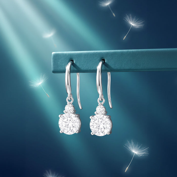 Double Solitaire Drop Rhodium Plated 925 Sterling Silver Earrings