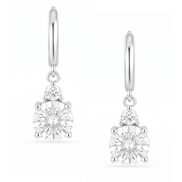 Double Solitaire Drop Rhodium Plated 925 Sterling Silver Earrings