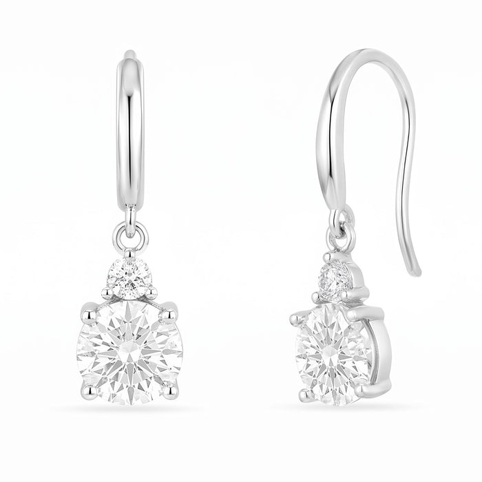 Double Solitaire Drop Rhodium Plated 925 Sterling Silver Earrings