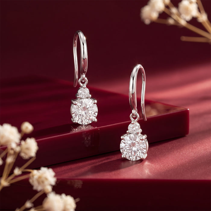 Double Solitaire Drop Rhodium Plated 925 Sterling Silver Earrings