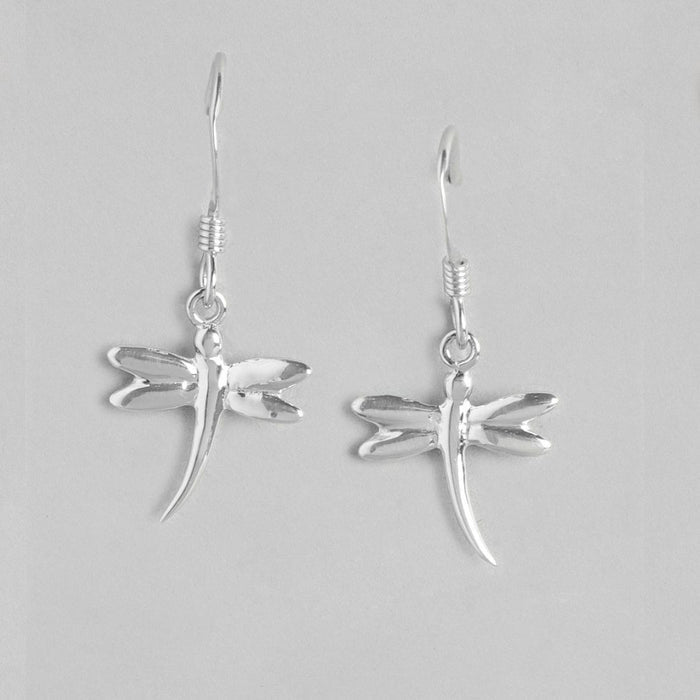 Dragonfly Dangling Rhodium Plated 925 Sterling Silver Earrings