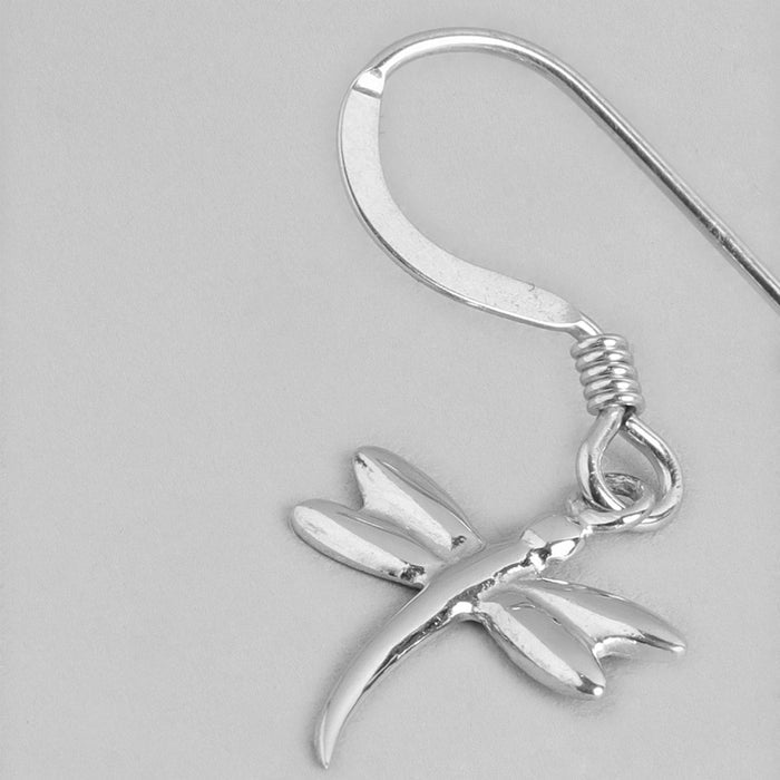 Dragonfly Dangling Rhodium Plated 925 Sterling Silver Earrings
