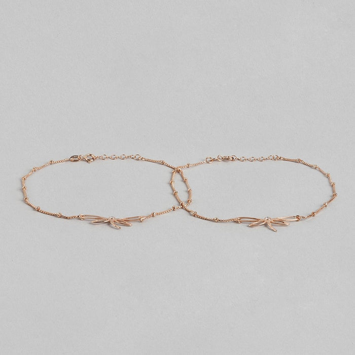 Dragonfly Rose Gold Plated 925 Sterling Silver Chain Anklet with Beads