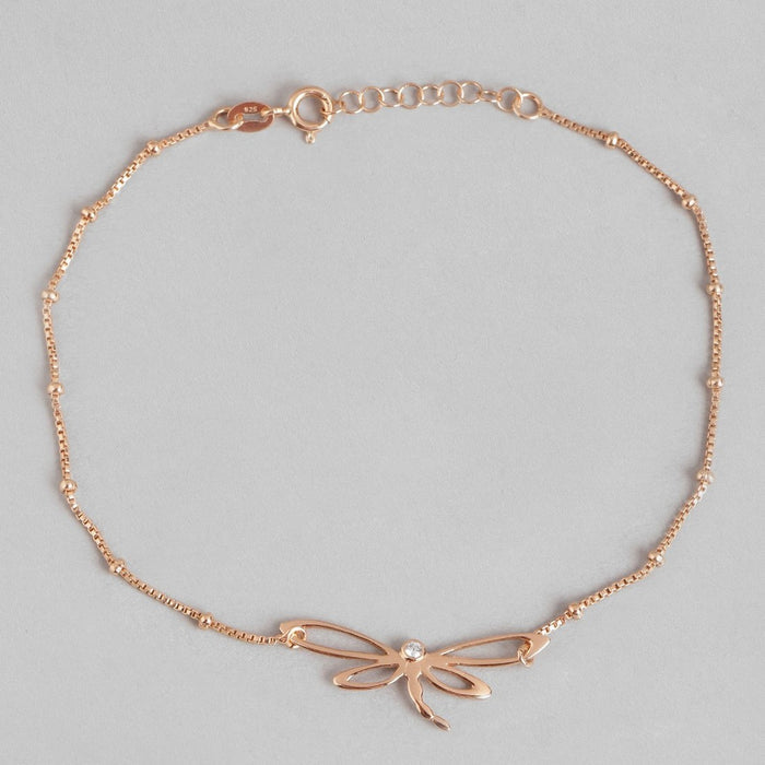 Dragonfly Rose Gold Plated 925 Sterling Silver Chain Anklet with Beads