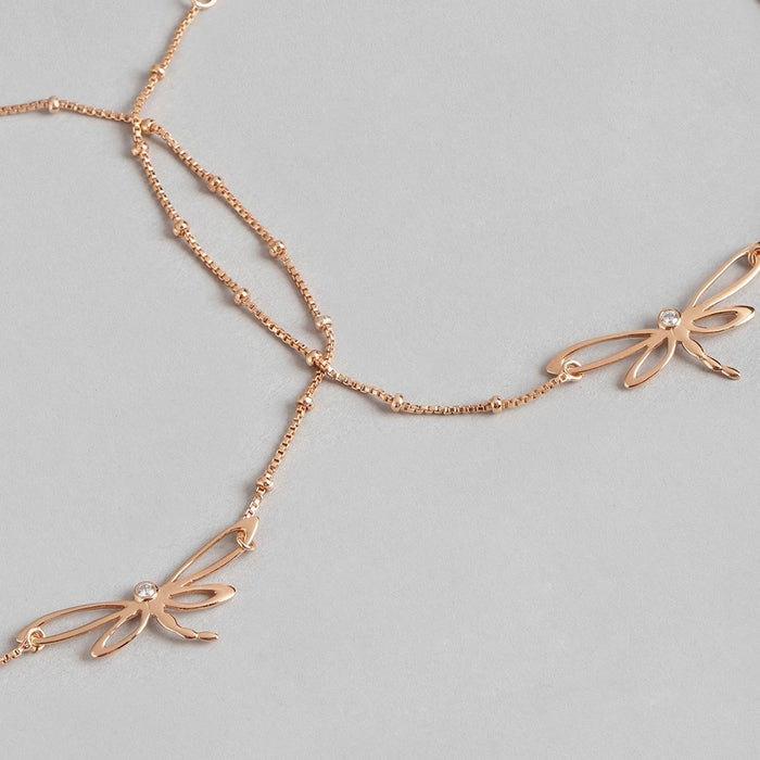 Dragonfly Rose Gold Plated 925 Sterling Silver Chain Anklet with Beads