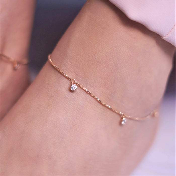 Drop CZ Rose Gold Plated 925 Sterling Silver Anklet
