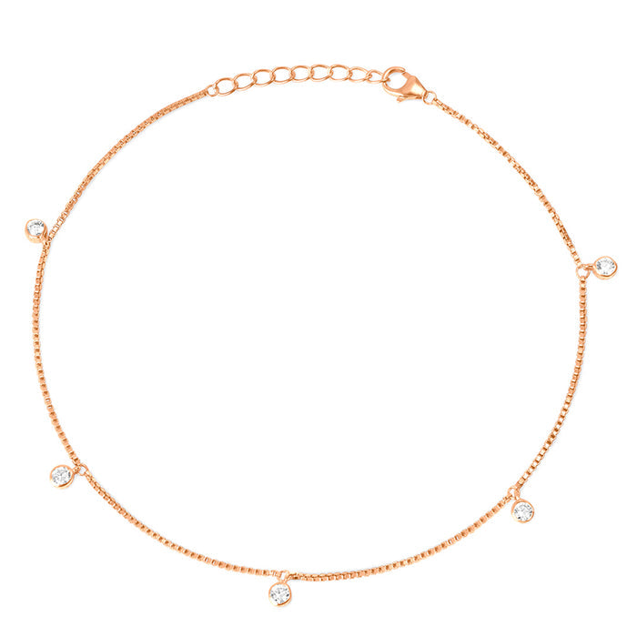 Drop CZ Rose Gold Plated 925 Sterling Silver Anklet