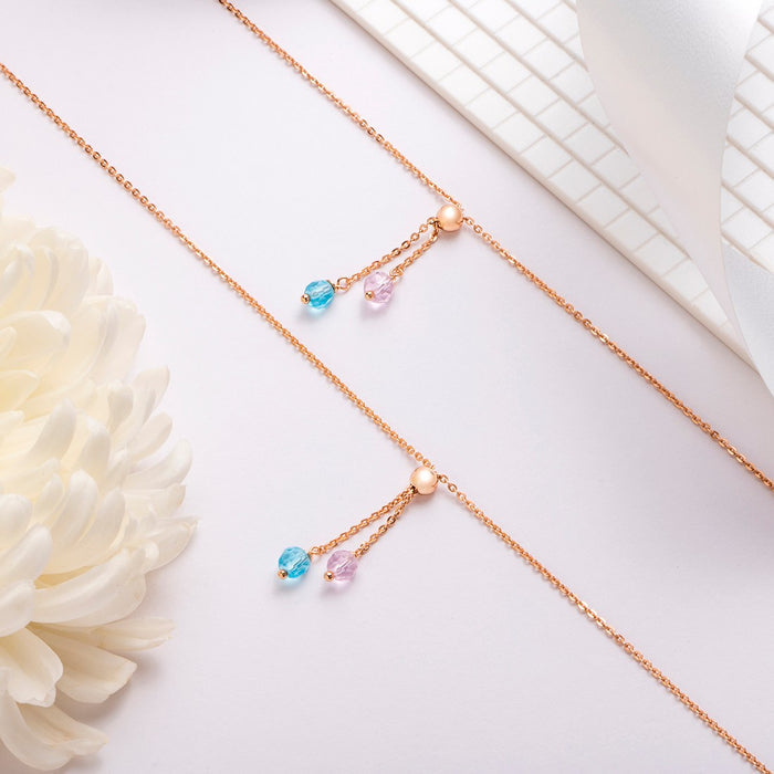 Drop CZ Rose Gold Plated 925 Sterling Silver Chained Anklet