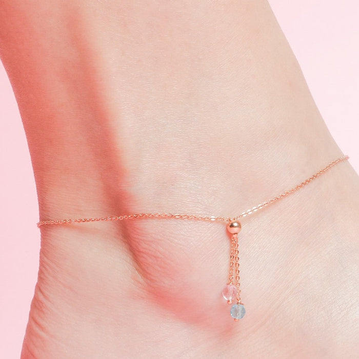 Drop CZ Rose Gold Plated 925 Sterling Silver Chained Anklet