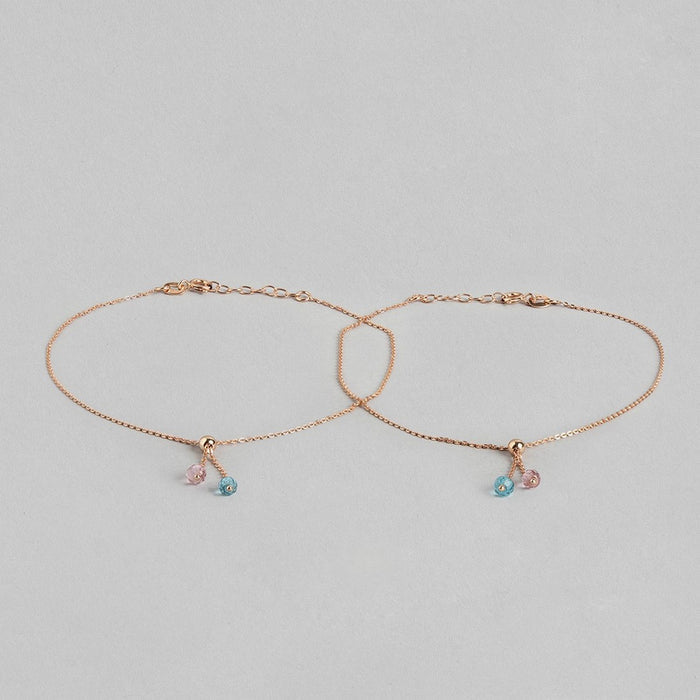 Drop CZ Rose Gold Plated 925 Sterling Silver Chained Anklet