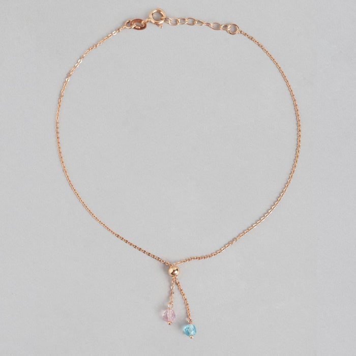 Drop CZ Rose Gold Plated 925 Sterling Silver Chained Anklet