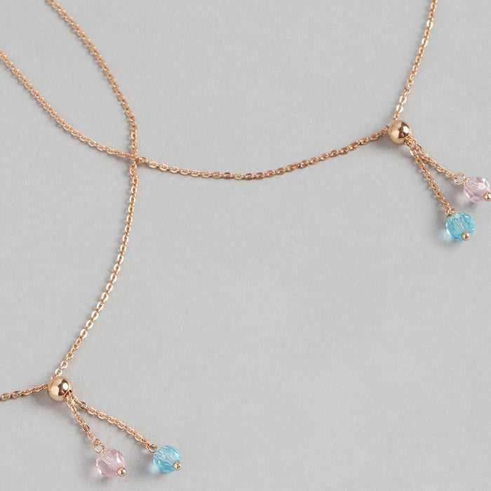 Drop CZ Rose Gold Plated 925 Sterling Silver Chained Anklet