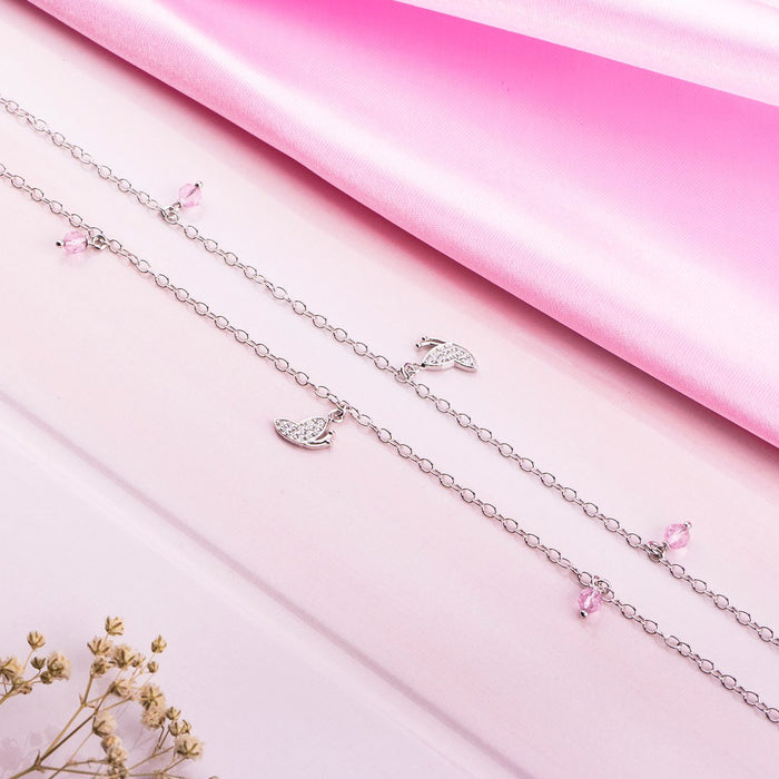 Drop With CZ Rhodium Plated 925 Sterling Silver Chained Anklet