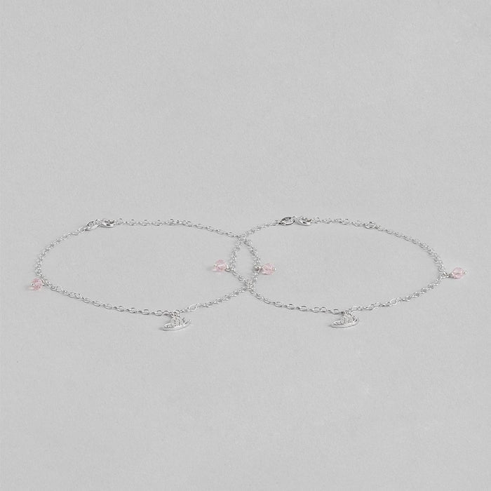 Drop With CZ Rhodium Plated 925 Sterling Silver Chained Anklet